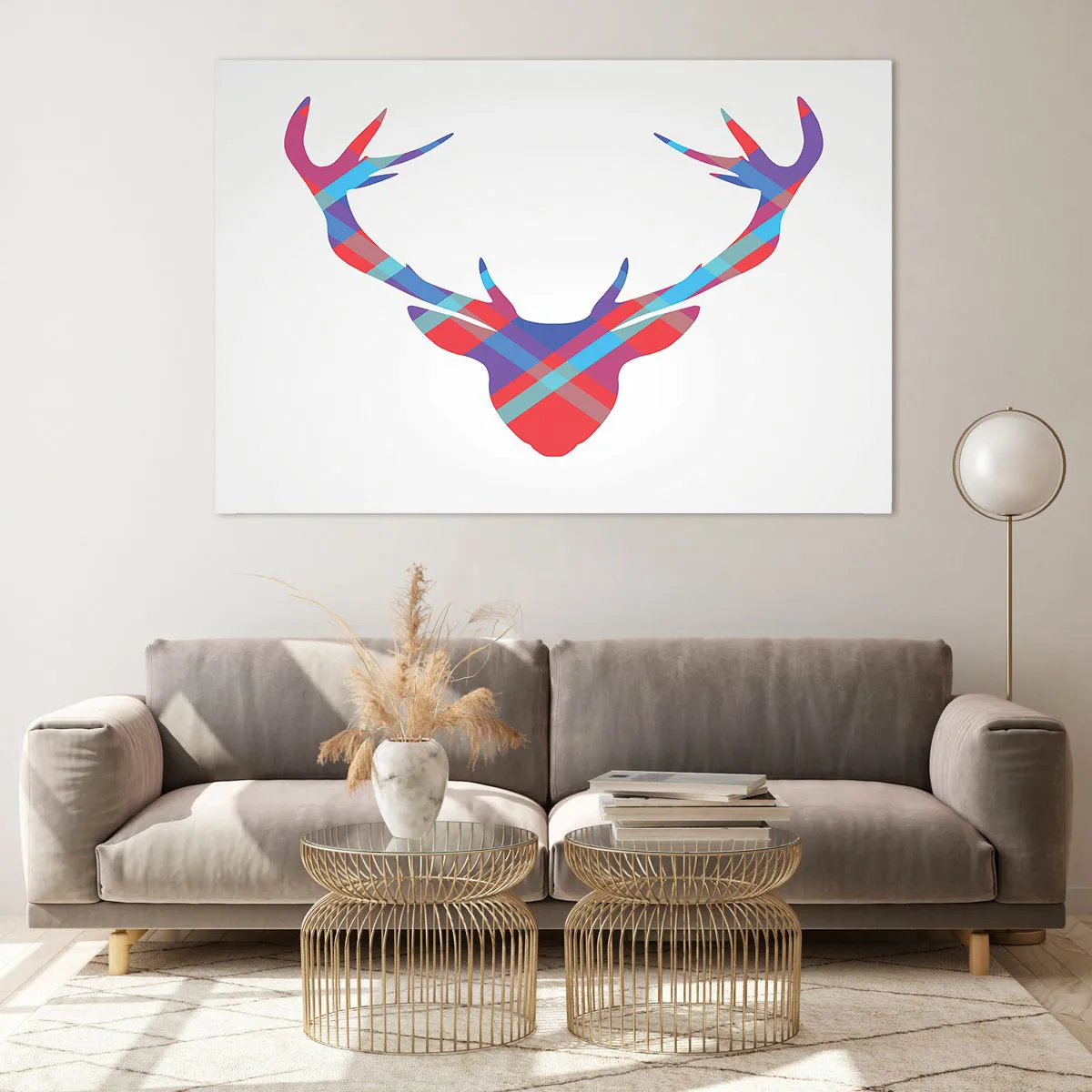 Impression sur verre - Image sur verre - Image géométrique d'un cerf aux couleurs pastel - 120x80cm - Cerf écossais - Décoration murale moderne pour le salon et la chambre ARTTOR