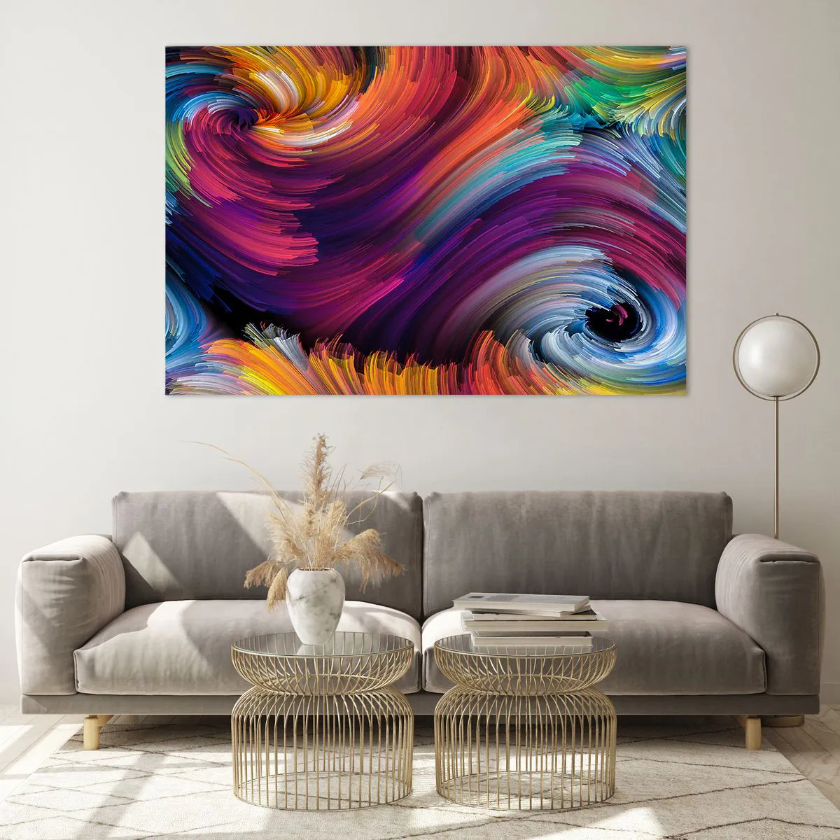 Glasbild - Bild auf glas - Bunte Wirbel und dynamische Pinselstriche in Abstraktion - 120x80cm - Der Beginn einer neuen Welt - Moderne Wanddekoration für Wohnzimmer und Schlafzimmer ARTTOR