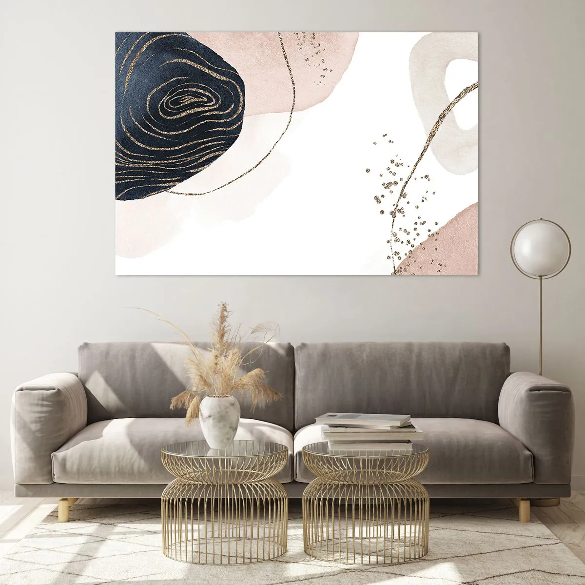 Glasbild - Bild auf glas - Abstrakte Formen mit goldenen Akzenten - 120x80cm - Alles fließt - Moderne Wanddekoration für Wohnzimmer und Schlafzimmer ARTTOR