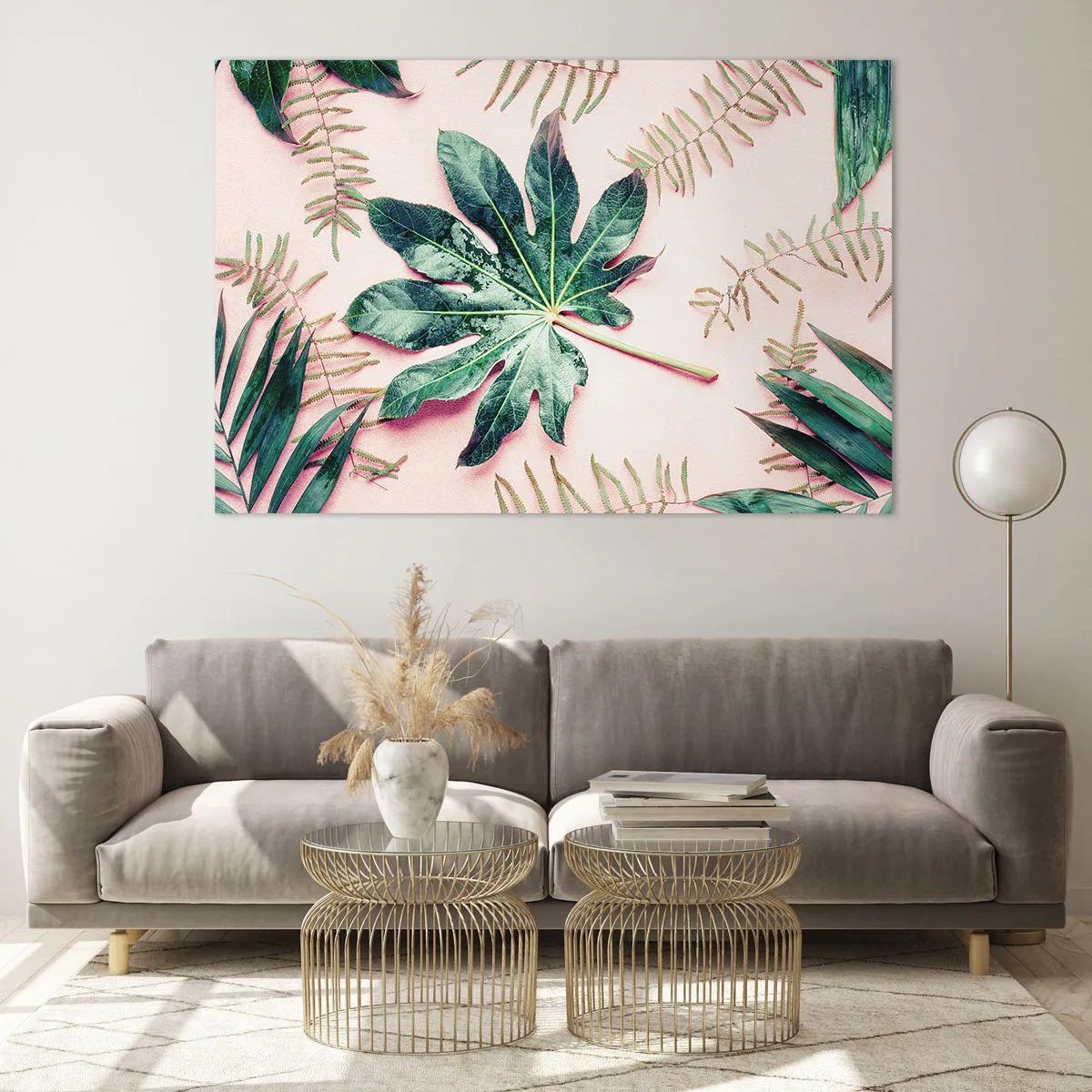 Üveg kép - A zöld tanulmánya a rózsaszín háttérben - 120x80 cm