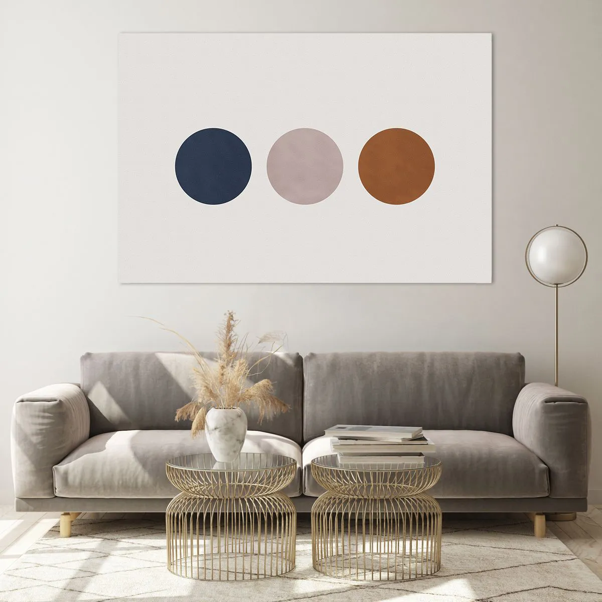 Glasbild - Bild auf glas - Eine minimalistische Komposition aus drei bunten Kreisen - 120x80cm - Ein Symbol für Exzellenz - Moderne Wanddekoration für Wohnzimmer und Schlafzimmer ARTTOR