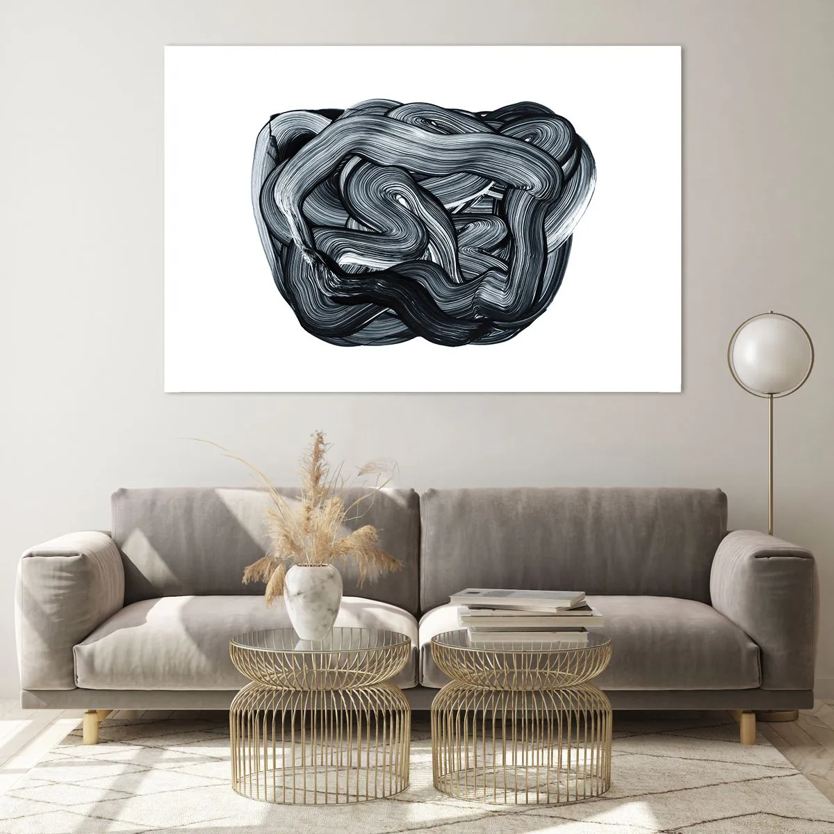 Quadro su vetro - Astrazione con pennellate in bianco e nero - 120x80cm - Non è così semplice - Decorazione murale moderna per soggiorno e camera da letto ARTTOR