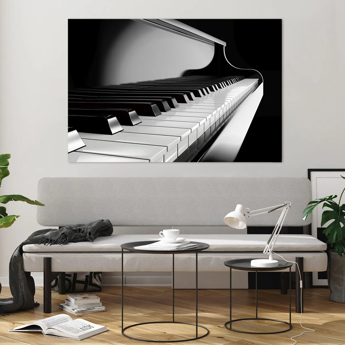 Impression sur verre - Image sur verre - Clavier de piano noir et blanc en perspective - 120x80cm - Harmonie des formes et des couleurs - Décoration murale moderne pour le salon et la chambre ARTTOR