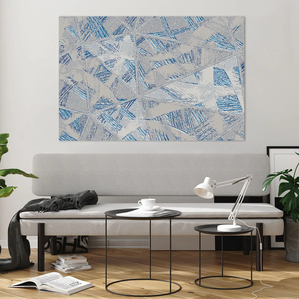 Tablou pe sticlă - Într-un labirint de gri-albastru - 120x80 cm