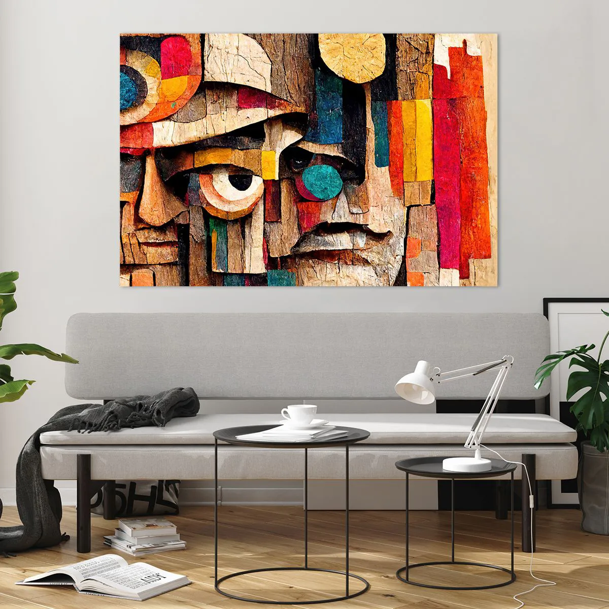 Impression sur verre - Image sur verre - Visages géométriques colorés dans un style abstrait - 120x80cm - Je te vois… - Décoration murale moderne pour le salon et la chambre ARTTOR