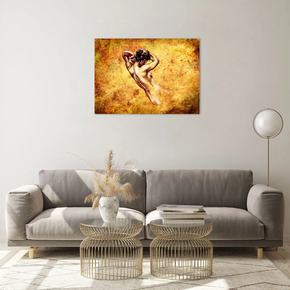 Quadro em vidro - Figura artística de um homem contra um fundo vintage - 70x50cm - Descoberta, mas ainda um mistério - Decoração de parede moderna para a sala de estar e quarto ARTTOR