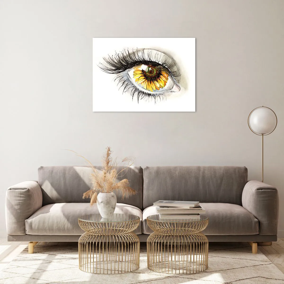 Obraz na skle - Oko s motívom slnečnice obklopené jemnými detailmi - 70x50cm - Pohľad žeravý ako leto - Moderná nástenná dekorácia do obývacej izby a spálne ARTTOR