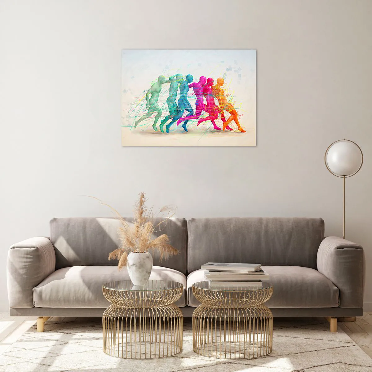 Tablou pe sticlă - Un abstract colorat care înfățișează mișcarea unei figuri care aleargă - 70x50cm - Armonie de mișcare - Decorațiune modernă pentru perete pentru living și dormitor ARTTOR