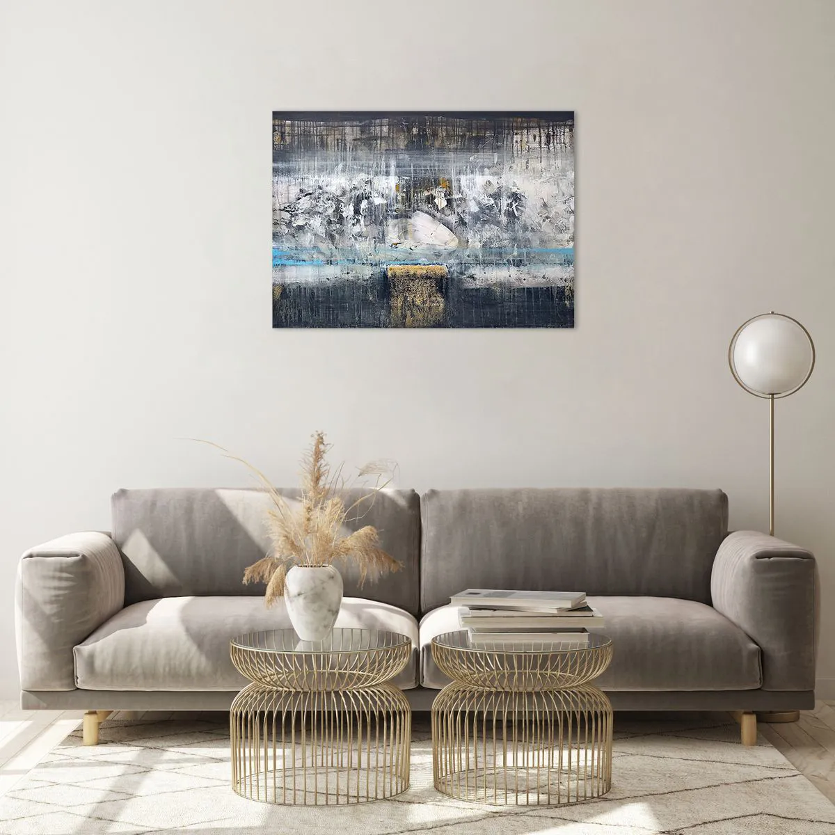 Impression sur verre - Image sur verre - Un paysage abstrait dominé par le gris et le bleu. - 70x50cm - Comme sur la glace, comme après décembre - Décoration murale moderne pour le salon et la chambre ARTTOR