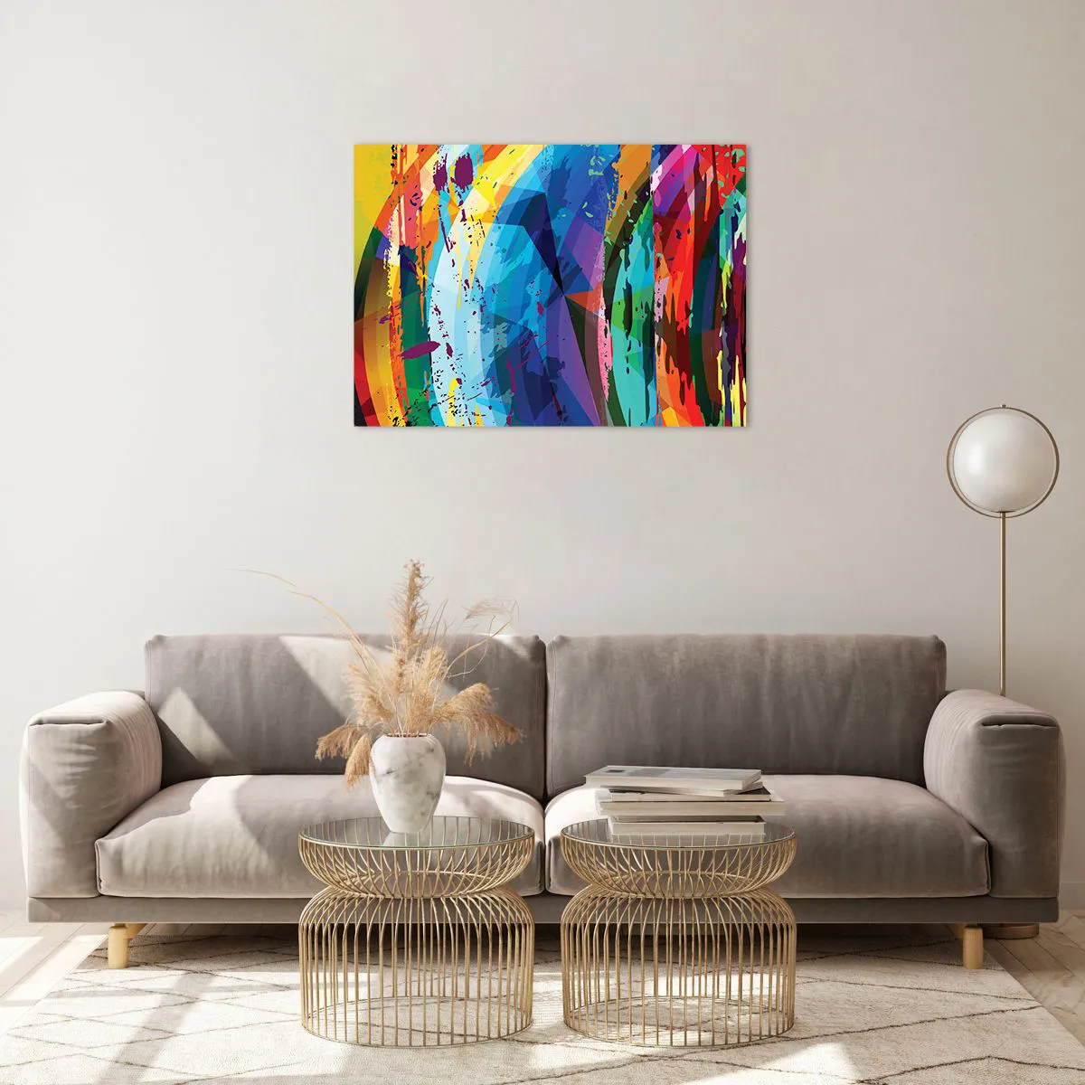 Glastavla - Bild på glas - Färgglad abstraktion med dynamiska former - 70x50cm - Färgglad yrsel - Modern väggdekoration för vardagsrum och sovrum ARTTOR