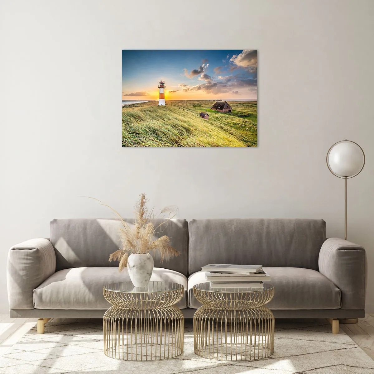 Cuadro sobre vidrio - Impresiones sobre Vidrio - Un faro al atardecer sobre un mar tempestuoso - 70x50cm - Entre las olas - Decoración de pared moderna para salón y dormitorio ARTTOR