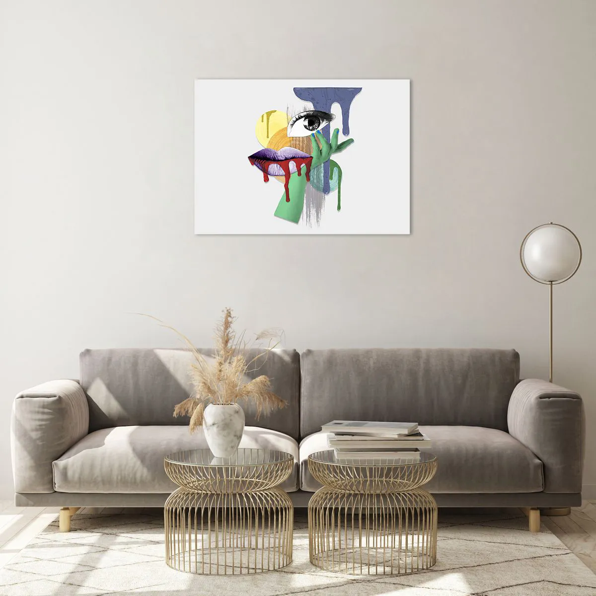 Glass picture - Abstract composition with eye, mouth and colors - 70x50cm - Deconstructed Portrait - Modern wall decoration for the living room and bedroom ARTTOR