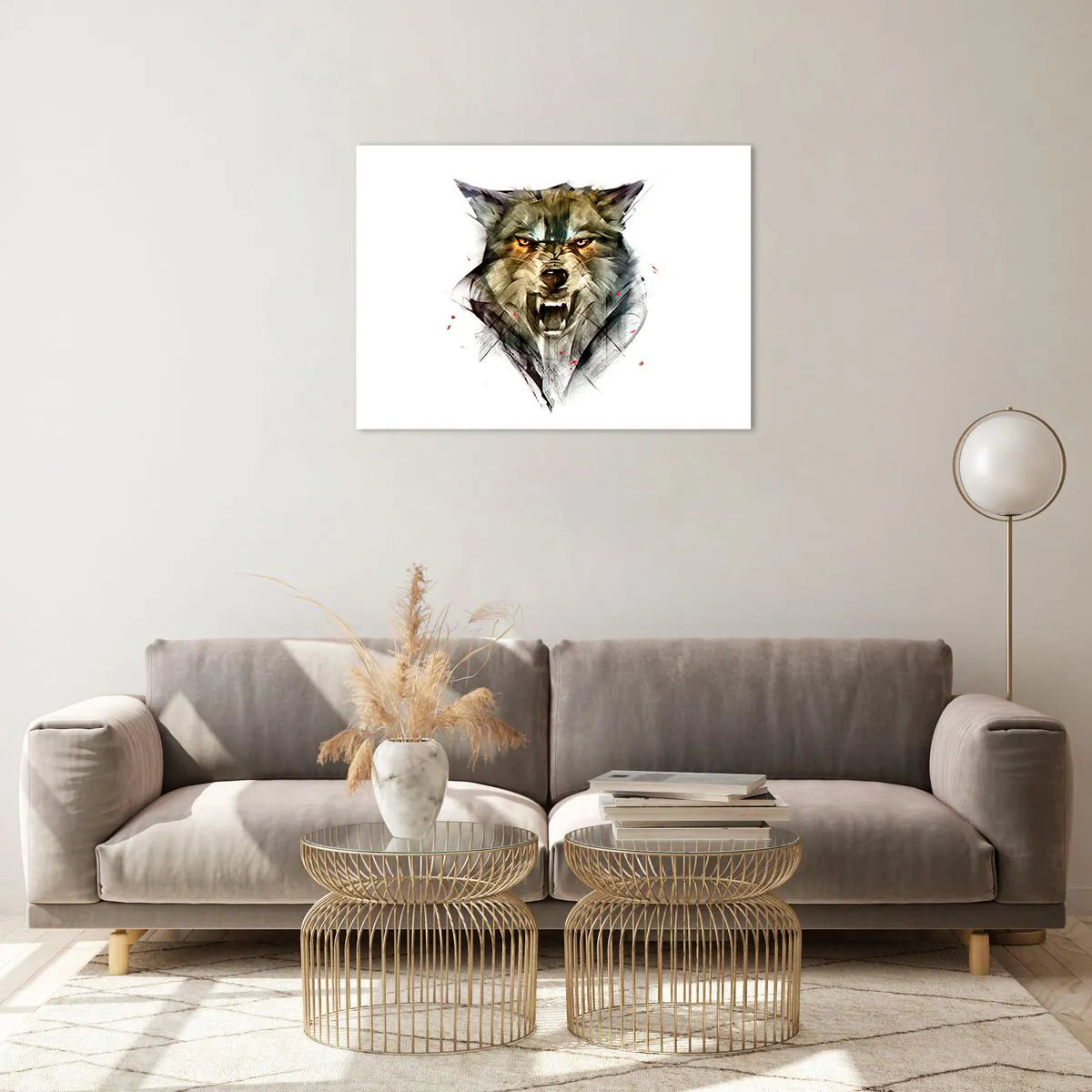 Tablou pe sticlă - O imagine a unui lup amenințător cu gura deschisă și o privire intensă - 70x50cm - Nici un pas! - Decorațiune modernă pentru perete pentru living și dormitor ARTTOR