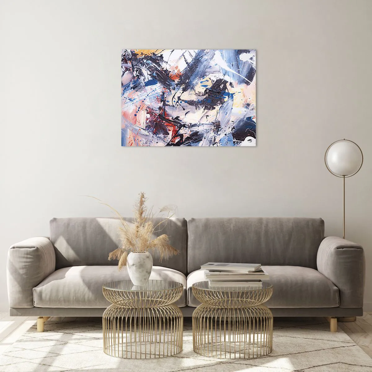 Billede på glas - Abstrakt maleri i intense farver - 70x50cm - Abstraktionens vanvittige dans - Moderne vægdekoration til stue og soveværelse ARTTOR