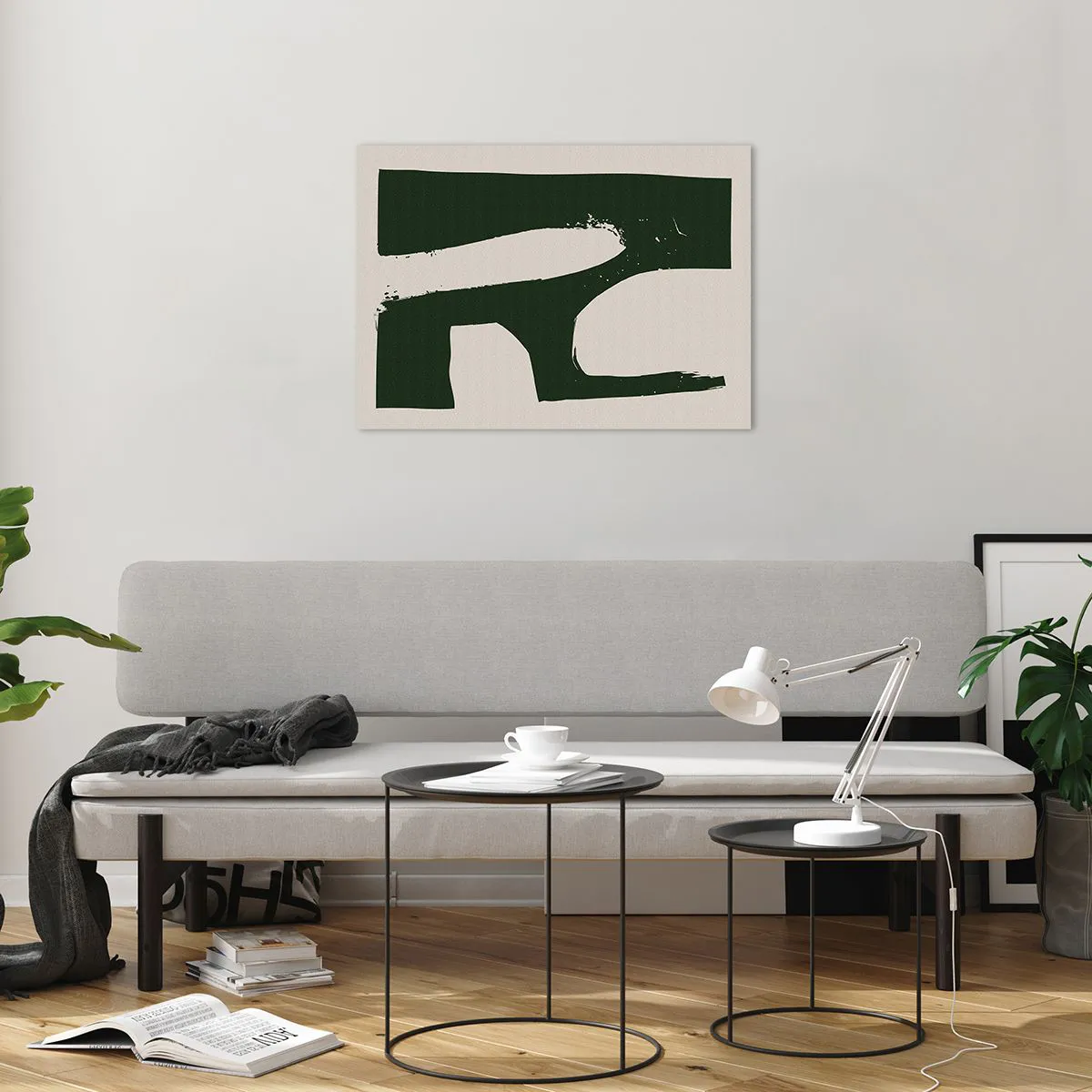 Impression sur verre - Image sur verre - Abstraction minimaliste avec des coups de pinceau vert foncé - 70x50cm - Baies blanches - Décoration murale moderne pour le salon et la chambre ARTTOR