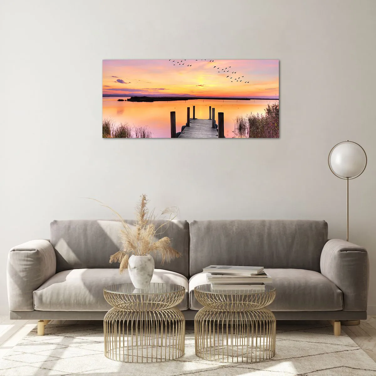 Obraz na skle - Fialové tiché svitanie - 100x40 cm