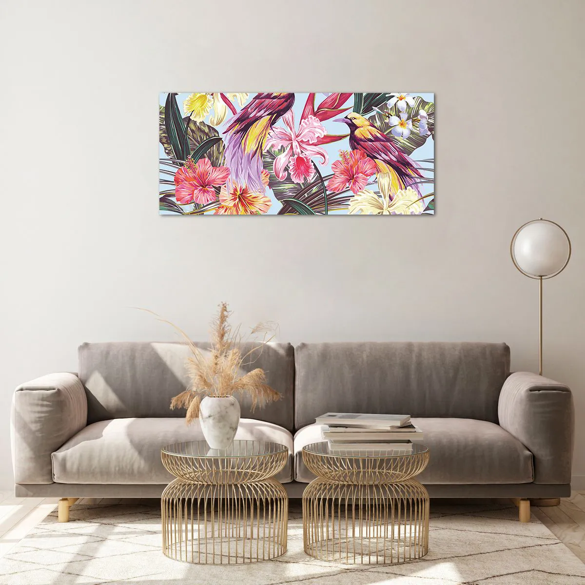 Üveg kép - Szirmok és tollak - 100x40 cm