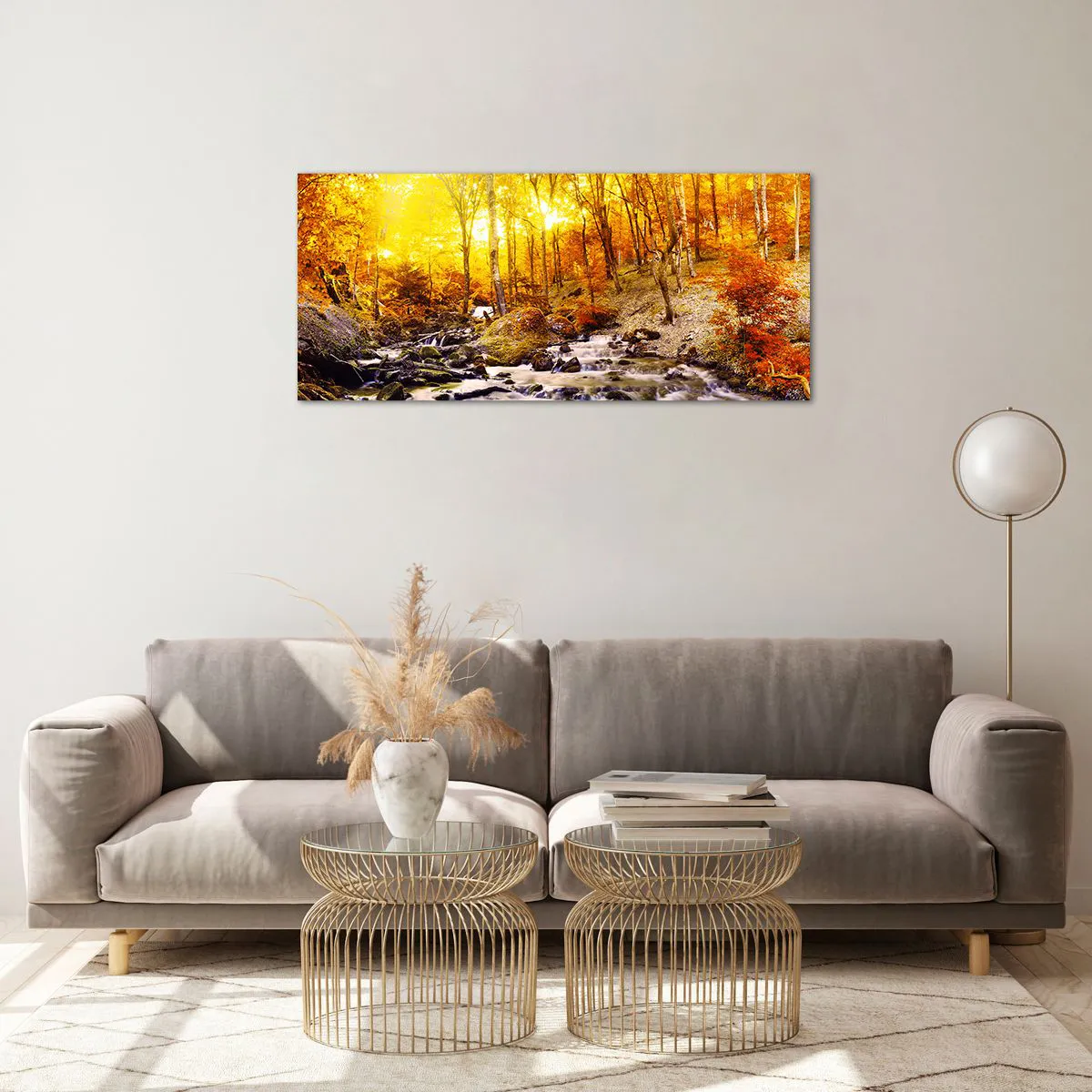 Cuadro sobre vidrio - Impresiones sobre Vidrio - Piedras bañadas en oro y platino - 100x40 cm