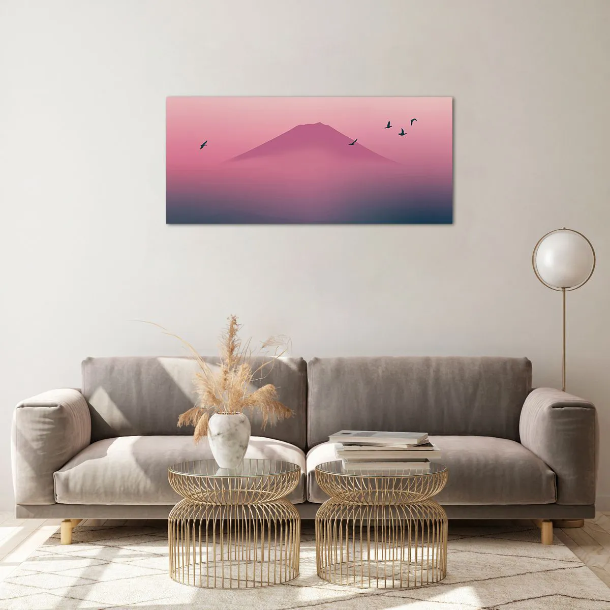 Quadro em vidro - Andarilhos sob as nuvens - 100x40 cm