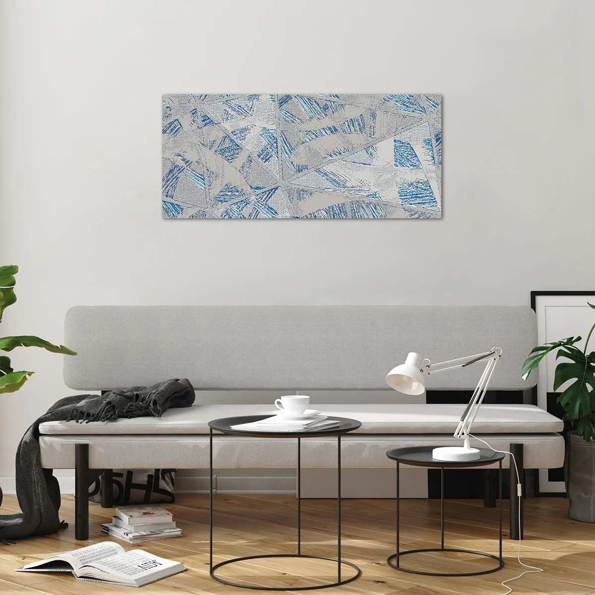 Tablou pe sticlă - Într-un labirint de gri-albastru - 100x40 cm