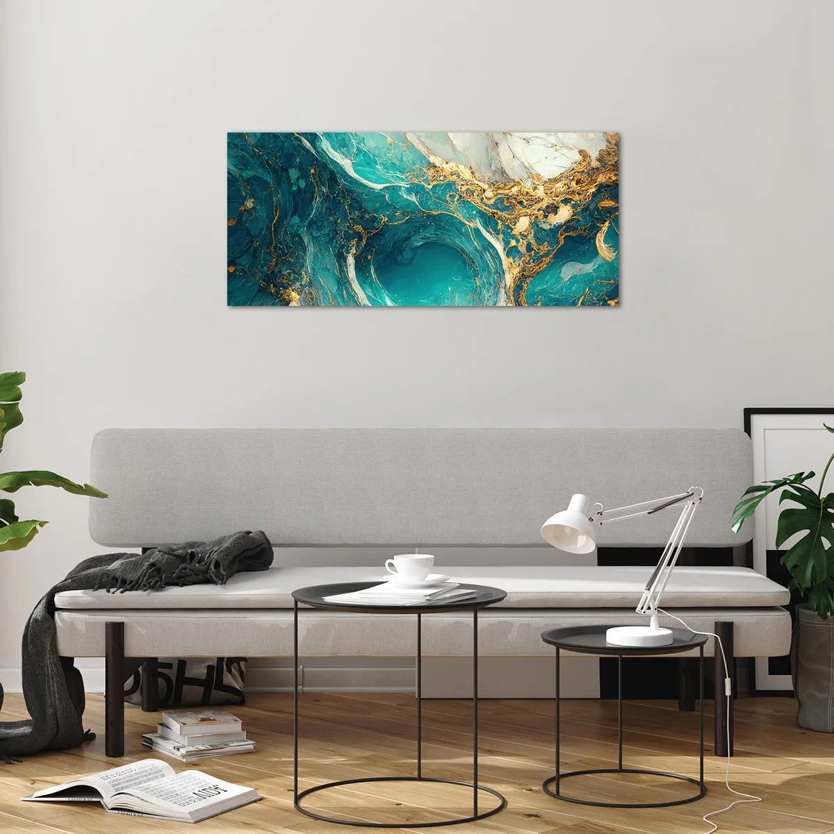 Quadro em vidro - Composição com veios d'ouro - 100x40 cm