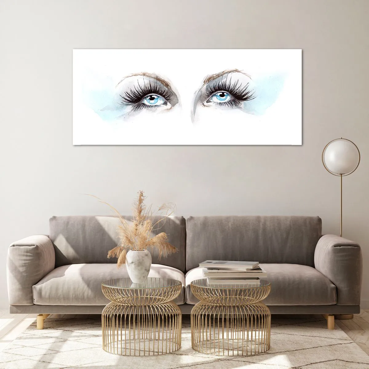 Impression sur verre - Image sur verre - Aquarelle aux yeux bleus et aux accents délicats - 120x50cm - Yeux d'ange? - Décoration murale moderne pour le salon et la chambre ARTTOR
