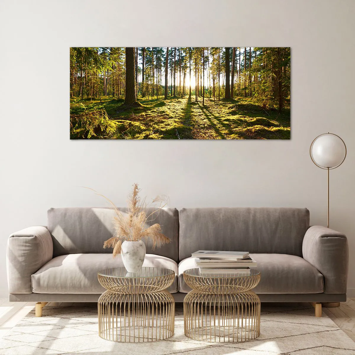 Impression sur verre - Image sur verre - Forêt verte illuminée par la lumière du soleil sur la mousse - 120x50cm - … Derrière les sept forêts - Décoration murale moderne pour le salon et la chambre ARTTOR