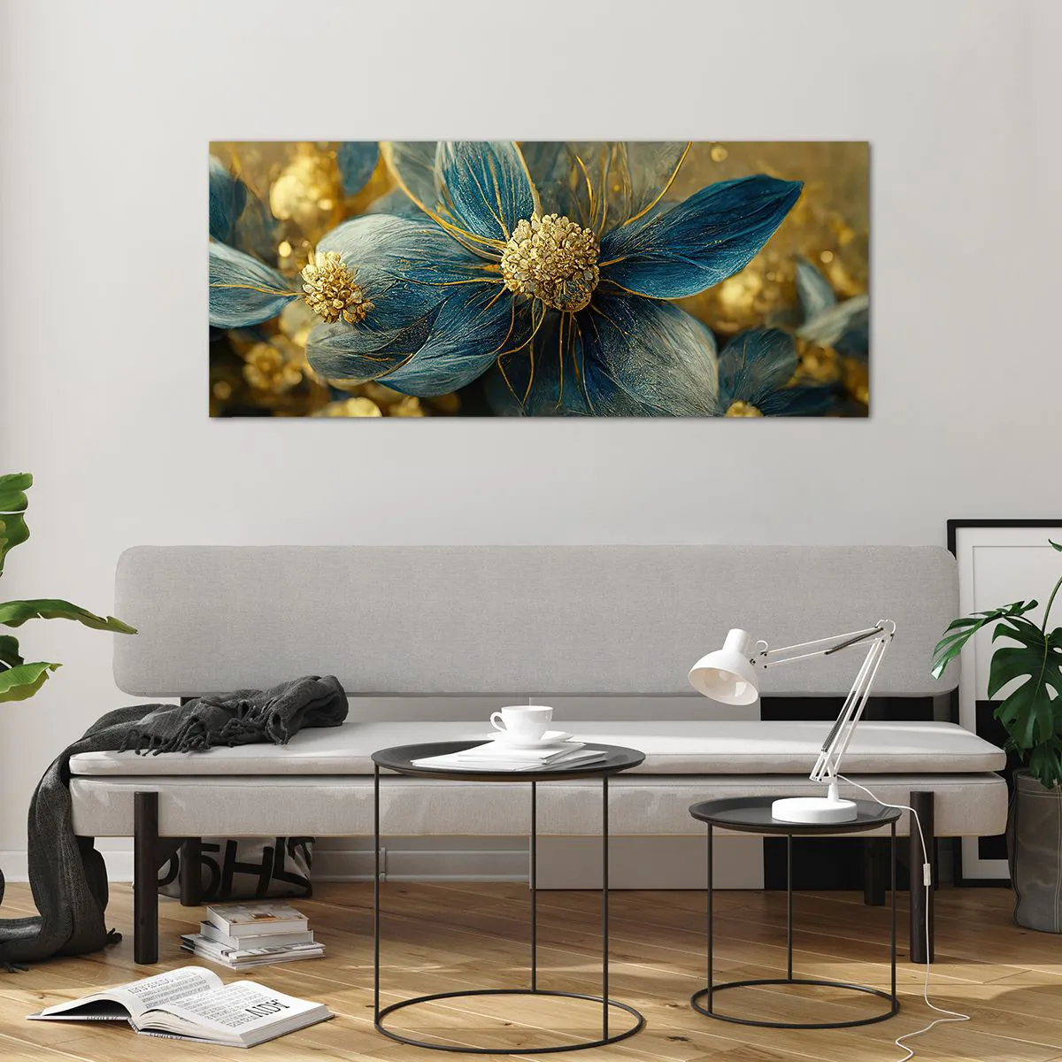 Glastavla - Bild på glas - Blommande av guld - 120x50 cm