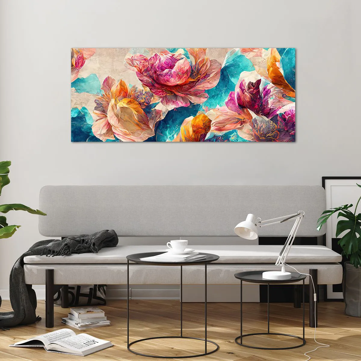 Glass picture - Colourful Splendour of a Bouquet - 120x50 cm