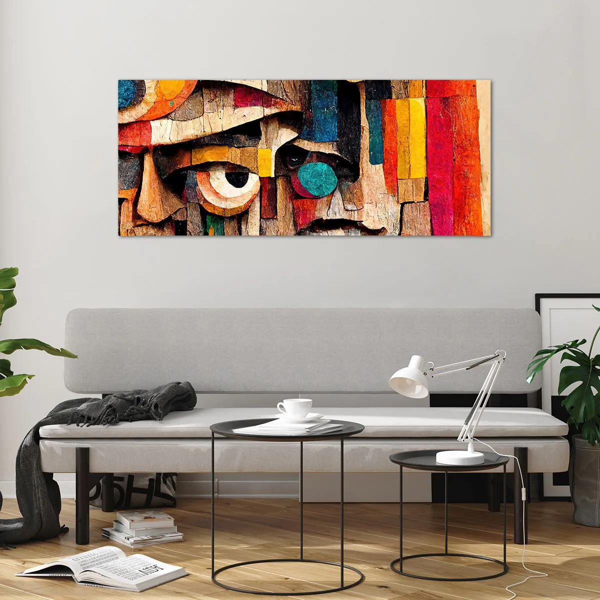 Quadro su vetro - Volti astratti dai colori intensi - 120x50cm - Ti vedo... - Decorazione murale moderna per soggiorno e camera da letto ARTTOR
