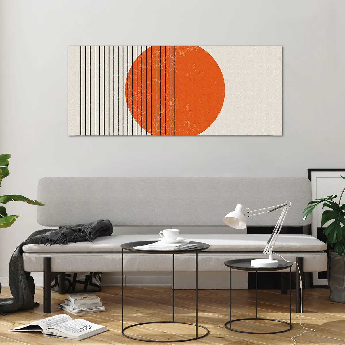 Obraz na szkle - Minimalistyczne słońce z geometrycznymi liniami - 120x50cm - Zawsze słońce - Nowoczesna dekoracja ścienna do salonu i sypialni ARTTOR