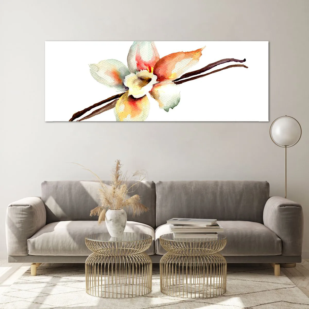 Glasbild - Bild auf glas - Aquarell-Blumenillustration in Pastellfarben - 140x50cm - Süße mit Farbe verschüttet - Moderne Wanddekoration für Wohnzimmer und Schlafzimmer ARTTOR