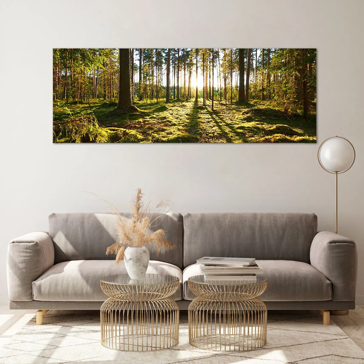 Impression sur verre - Image sur verre - Forêt verte illuminée par la lumière du soleil sur la mousse - 140x50cm - … Derrière les sept forêts - Décoration murale moderne pour le salon et la chambre ARTTOR