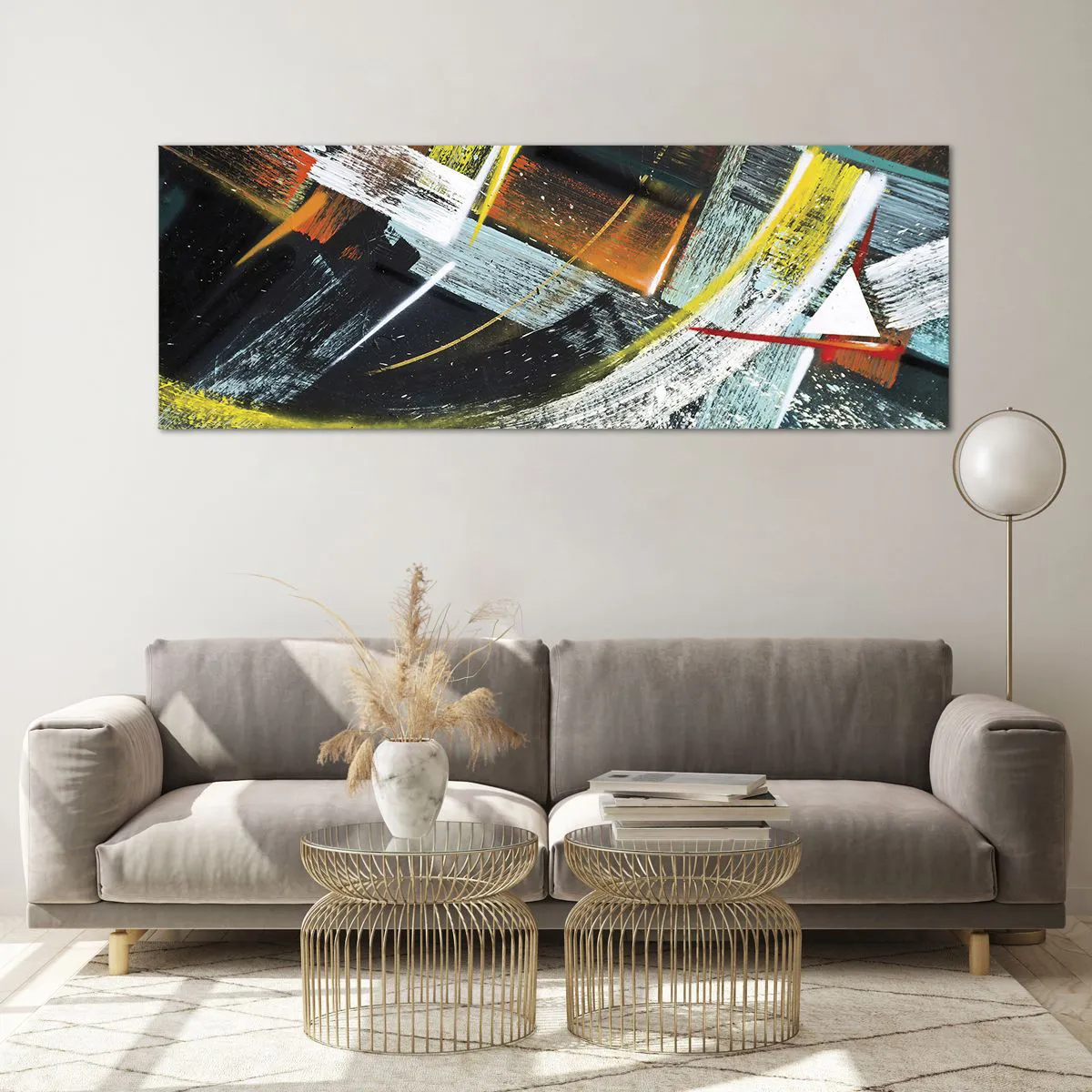 Obraz na szkle - Kolorowe abstrakcyjne pociągnięcia pędzla - 140x50cm - Energia ruchu - Nowoczesna dekoracja ścienna do salonu i sypialni ARTTOR