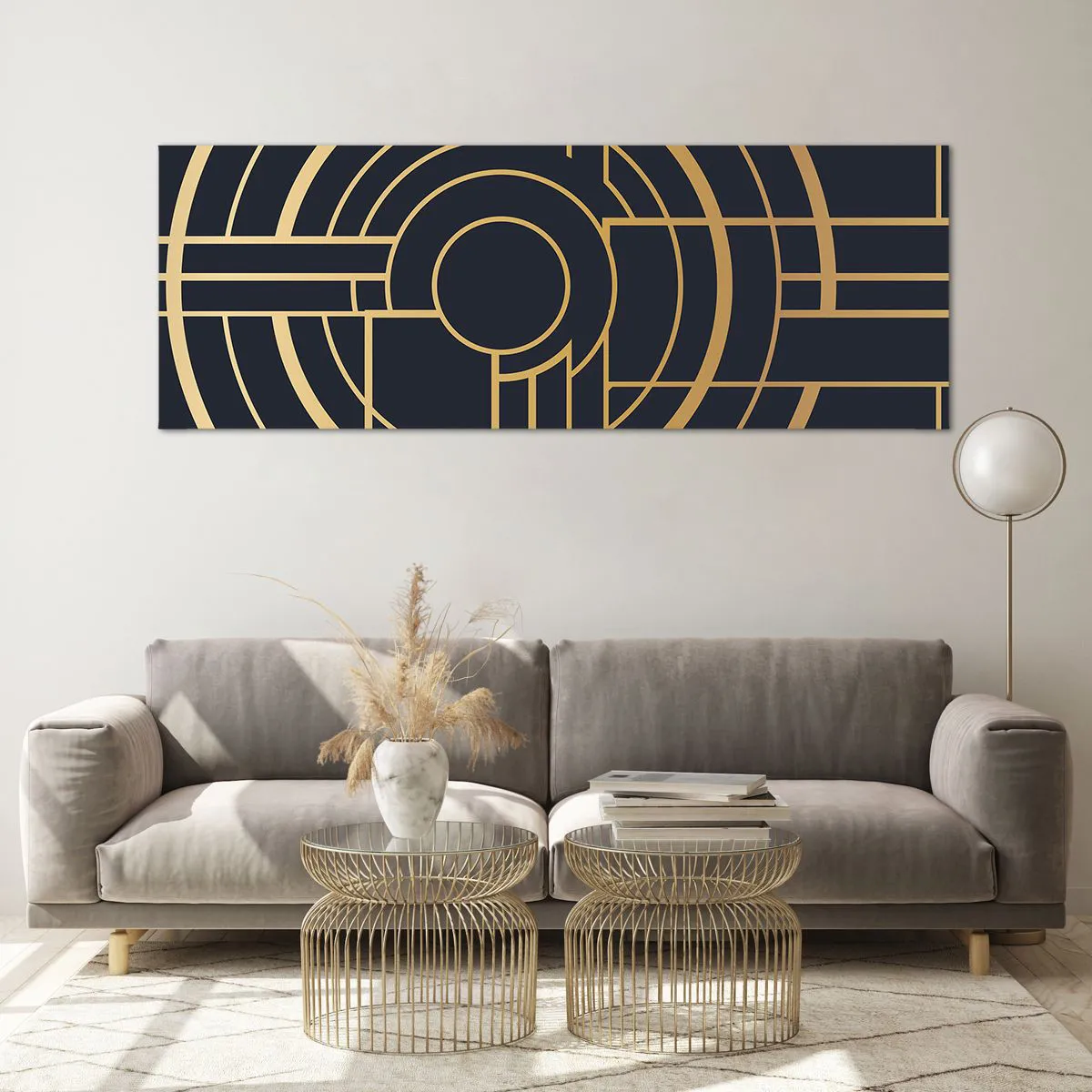 Glasbild - Bild auf glas - Geometrisches Muster mit goldenen Linien - 140x50cm - Wendungen der Dinge - Moderne Wanddekoration für Wohnzimmer und Schlafzimmer ARTTOR