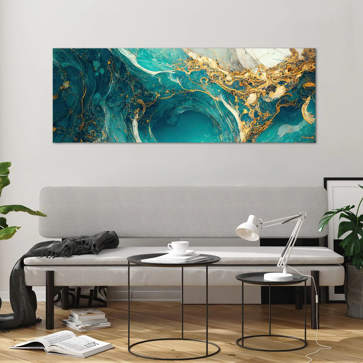 Quadro em vidro - Composição com veios d'ouro - 140x50 cm