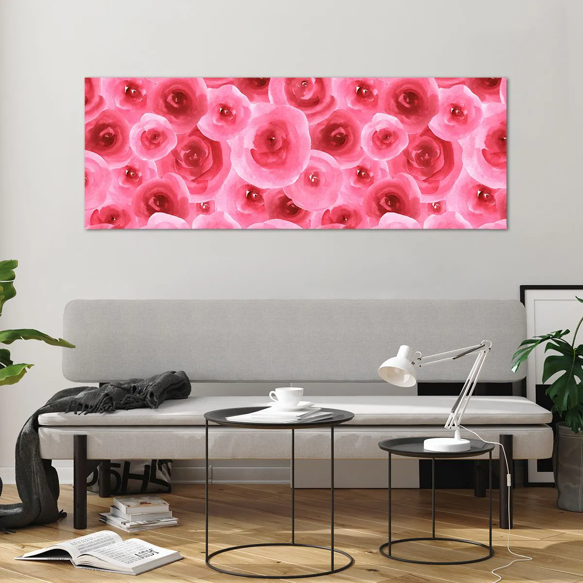 Impression sur verre - Image sur verre - Roses délicates dans des tons pastel de rose - 140x50cm - Roses en-haut et en-bas - Décoration murale moderne pour le salon et la chambre ARTTOR