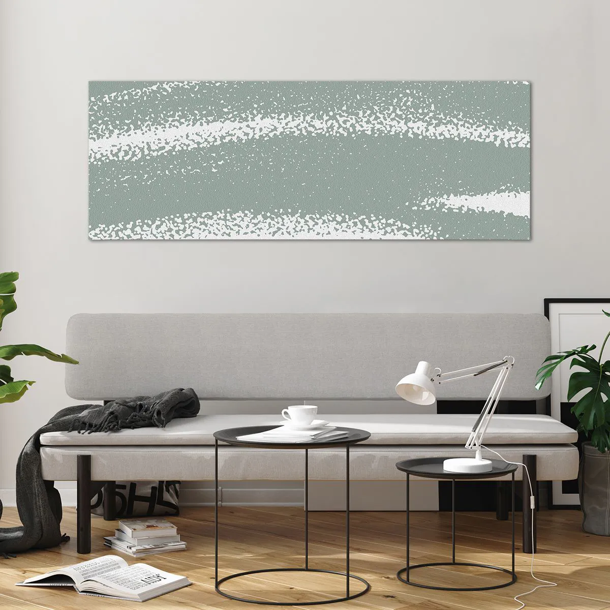 Quadro su vetro - Onde invernali nei toni del menta e del bianco - 140x50cm - Astrazione in clima invernale - Decorazione murale moderna per soggiorno e camera da letto ARTTOR