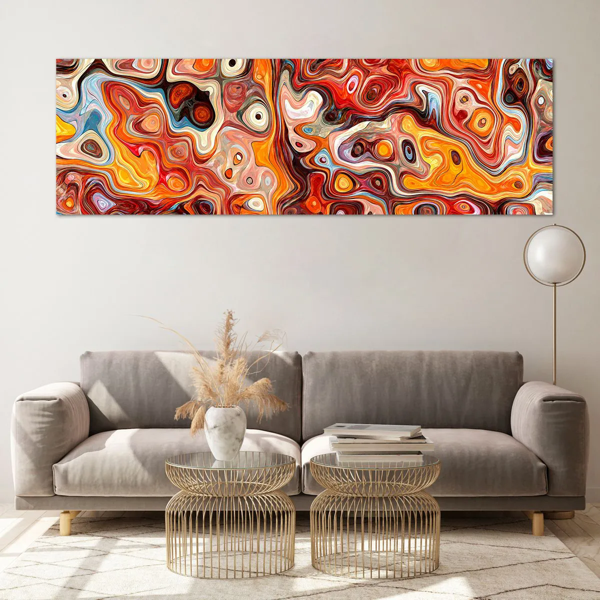 Impression sur verre - Image sur verre - Une composition abstraite dans des tons chauds de rouge, d'orange et de jaune. - 160x50cm - Si les noix fondaient dans du miel - Décoration murale moderne pour le salon et la chambre ARTTOR