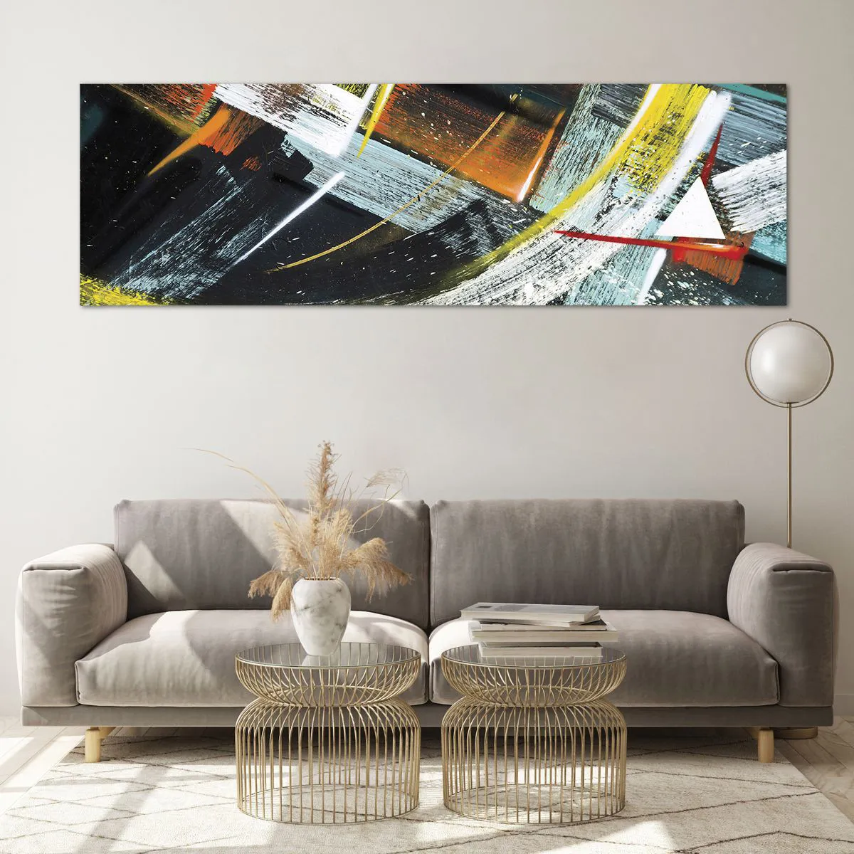 Glasbild - Bild auf glas - Bunte abstrakte Pinselstriche - 160x50cm - Energie der Bewegung - Moderne Wanddekoration für Wohnzimmer und Schlafzimmer ARTTOR