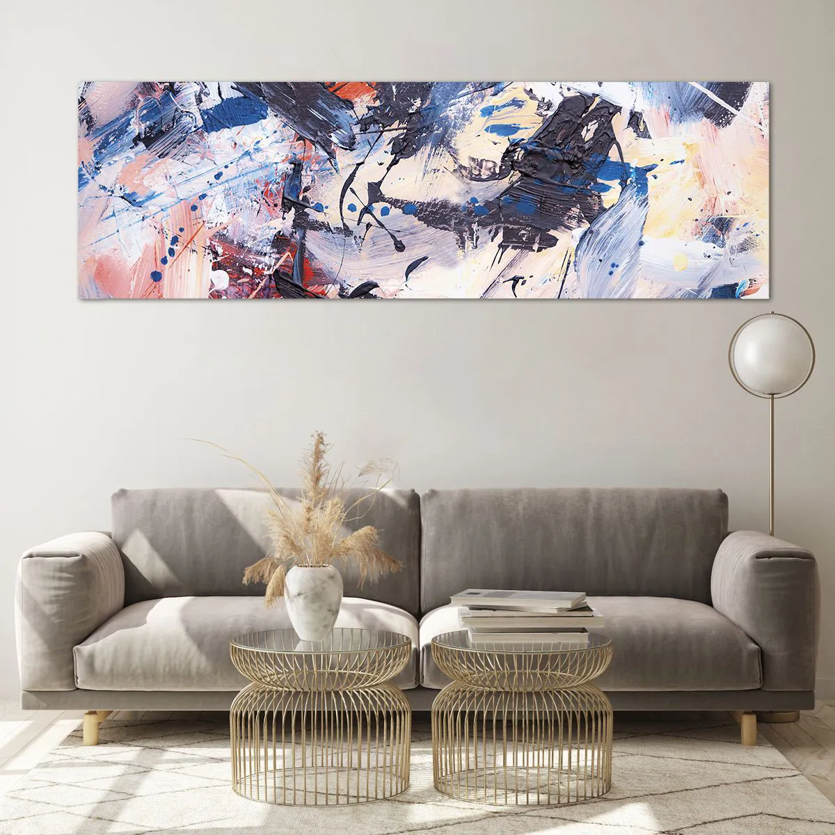 Schilderen op glas - Gekke dans van abstractie - 160x50 cm