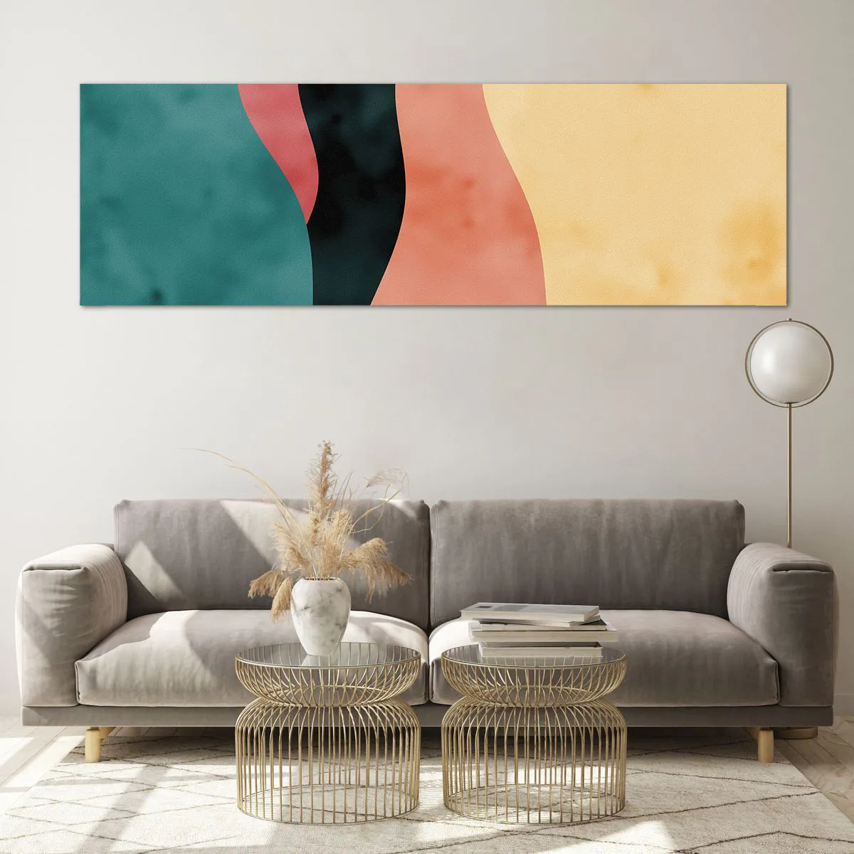 Glasbild - Bild auf glas - Abstrakte Wellen in Pastellfarben - 160x50cm - Konforme Nichtkonformität - Moderne Wanddekoration für Wohnzimmer und Schlafzimmer ARTTOR