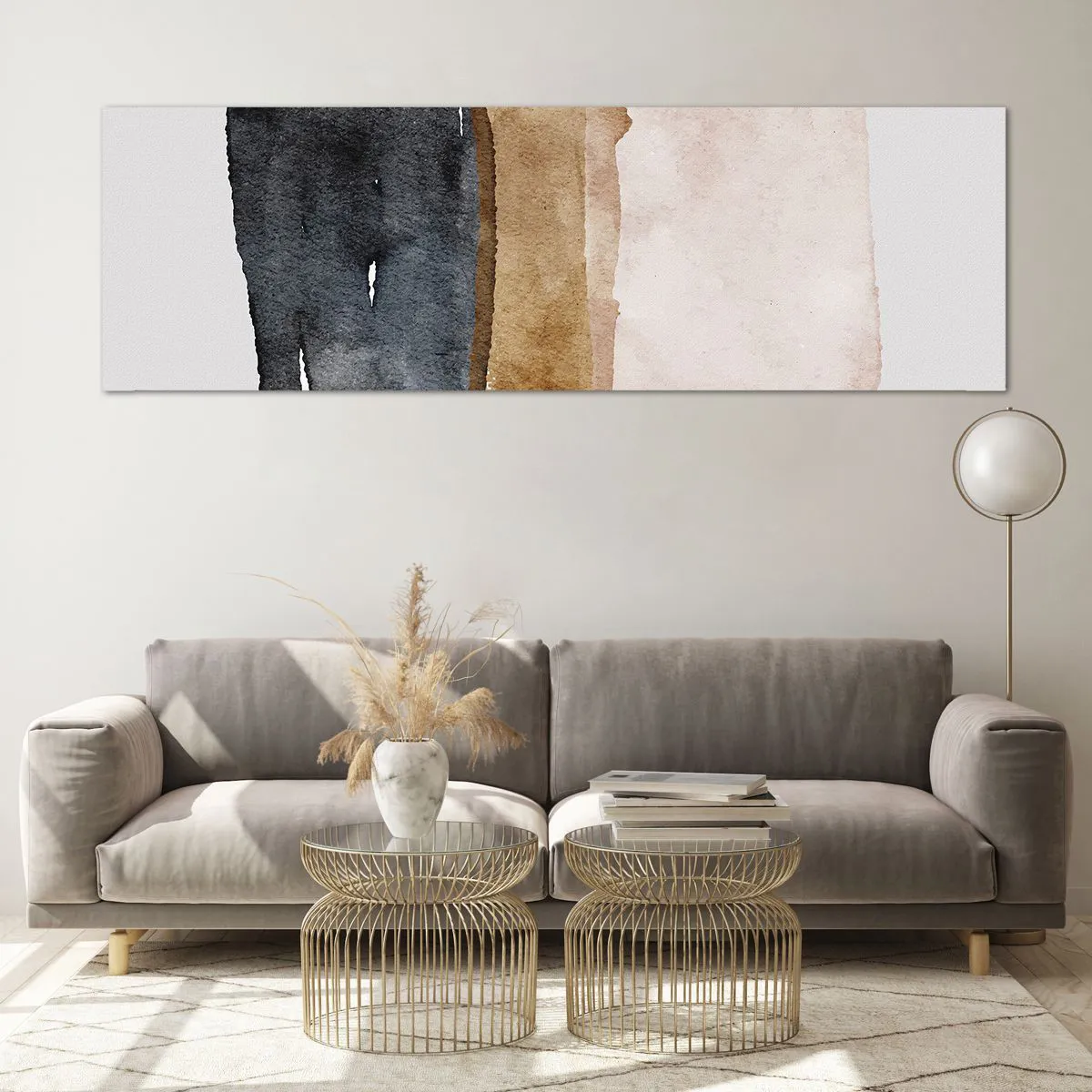 Glasbild - Bild auf glas - Eine minimalistische Komposition aus drei Rechtecken in Erdtönen. - 160x50cm - Die Komposition der Farben der Erde - Moderne Wanddekoration für Wohnzimmer und Schlafzimmer ARTTOR