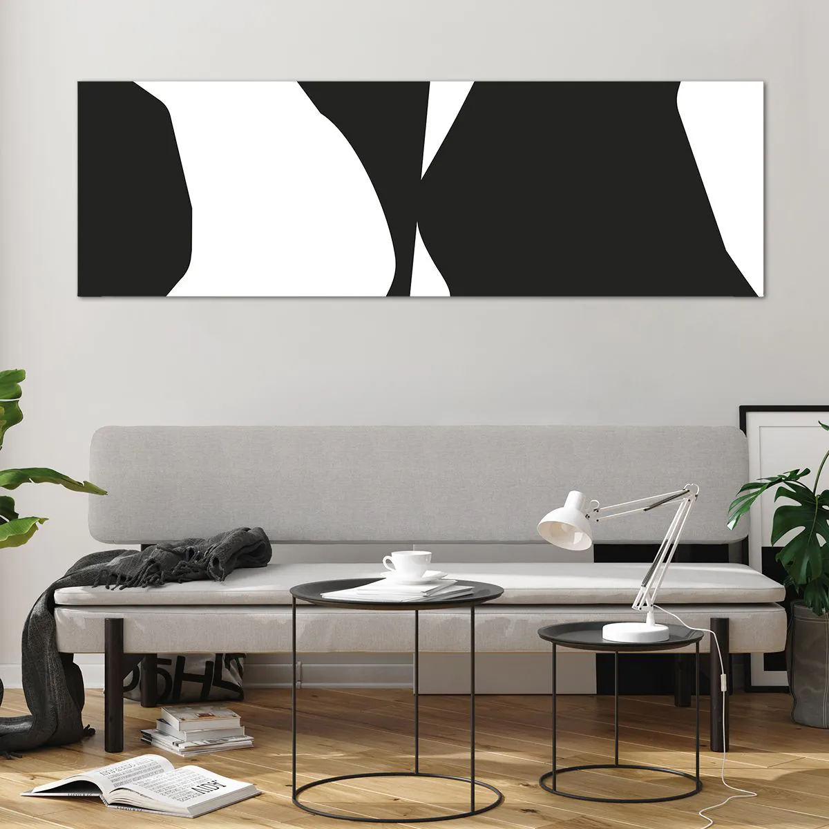 Obraz na szkle - Abstrakcyjny kontrastowy wzór w czerni i bieli - 160x50cm - Pozytyw -negatyw - Nowoczesna dekoracja ścienna do salonu i sypialni ARTTOR