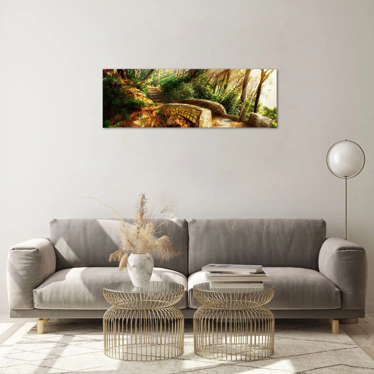 Impression sur verre - Image sur verre - Directement du pont dans une forêt de conte de fées - 90x30 cm