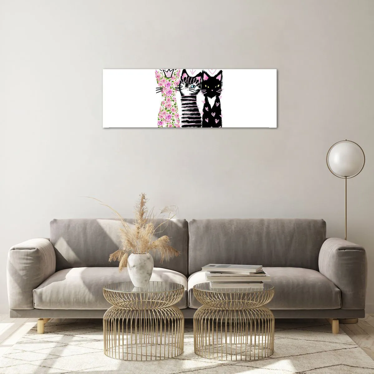 Üveg kép - Volt egyszer három macska - 90x30 cm