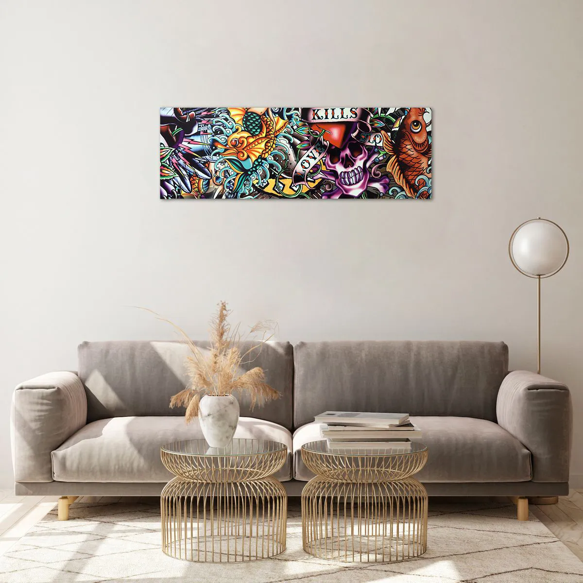 Cuadro sobre vidrio - Impresiones sobre Vidrio - El sueño de un tatuador - 90x30 cm