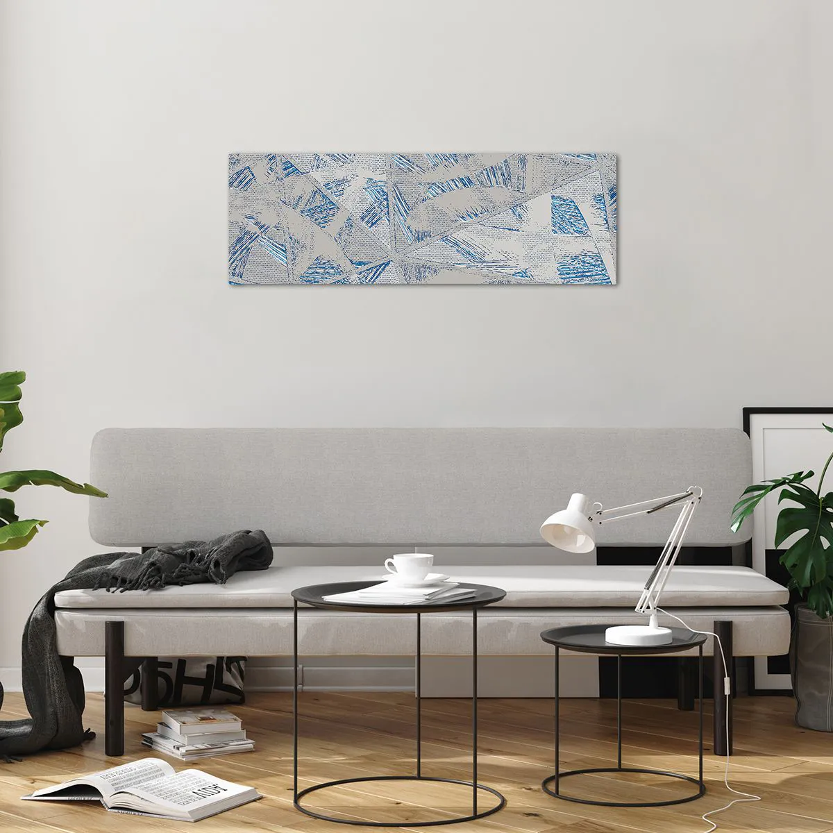 Tablou pe sticlă - Într-un labirint de gri-albastru - 90x30 cm