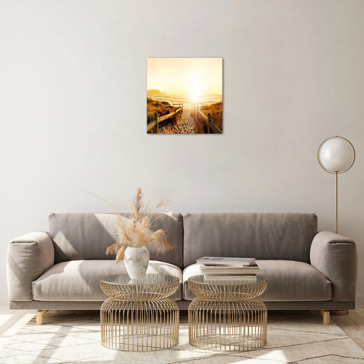 Billede på glas - Over klitten, mod solen - 40x40 cm