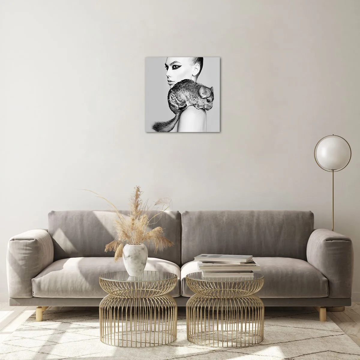 Quadro em vidro - A dama com a chinchila - 40x40 cm